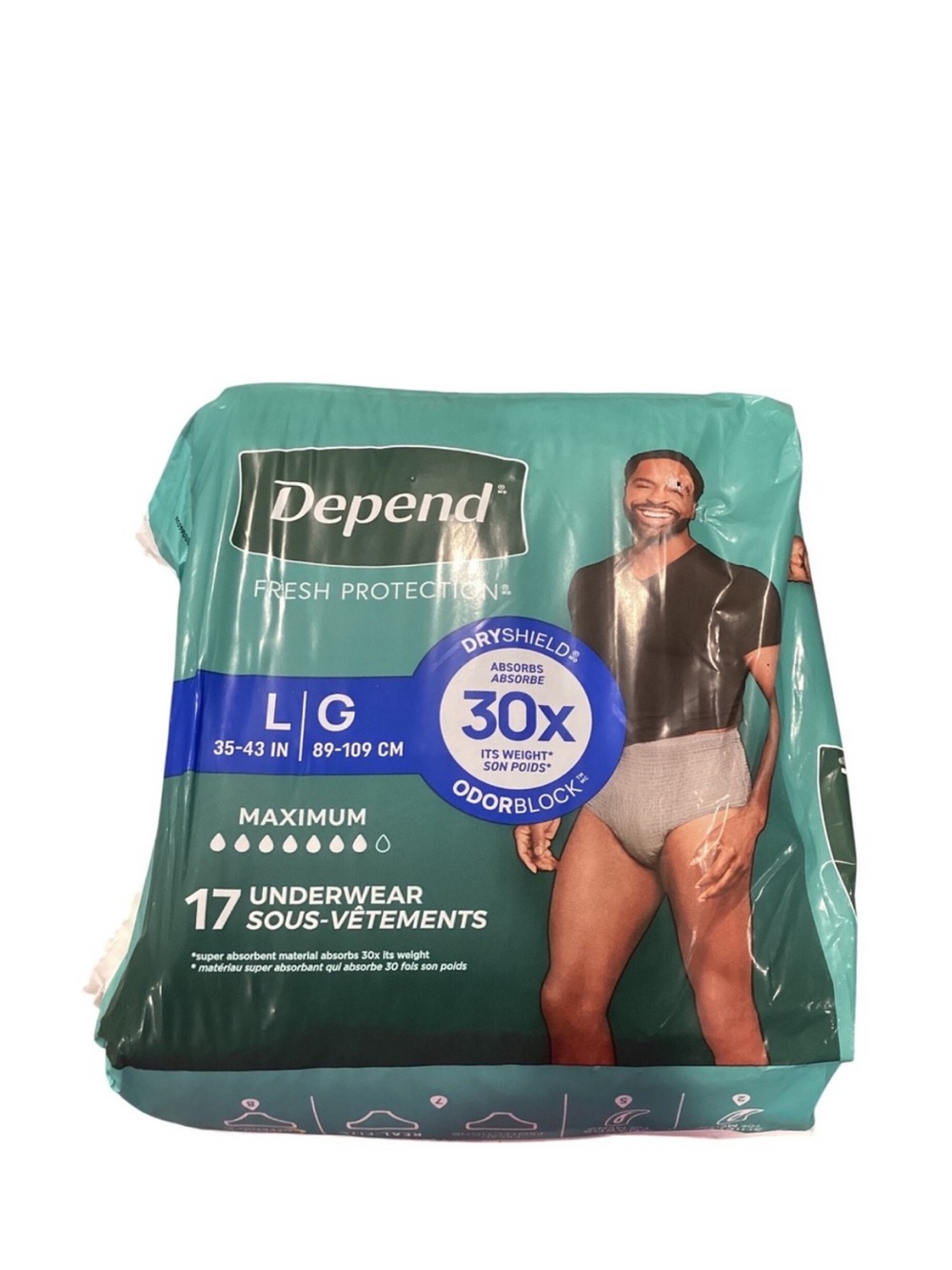 Men's Dpends Maximum Absorbency Briefs - Large, Teal Packaging double pack